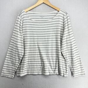 EILEEN FISHER Top XL Interlock Jersey Organic Cotton Striped Long Sleeve Gray